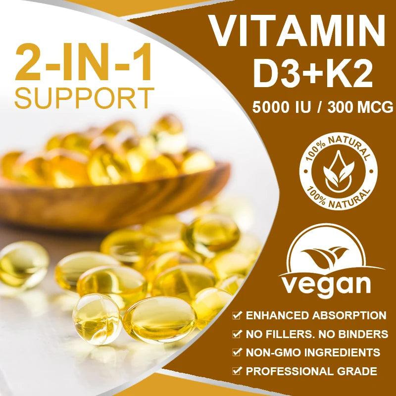 ALXFRESH Vitamin D3 + K2 Capsules – Bone, Calcium & Immune Support Supplement