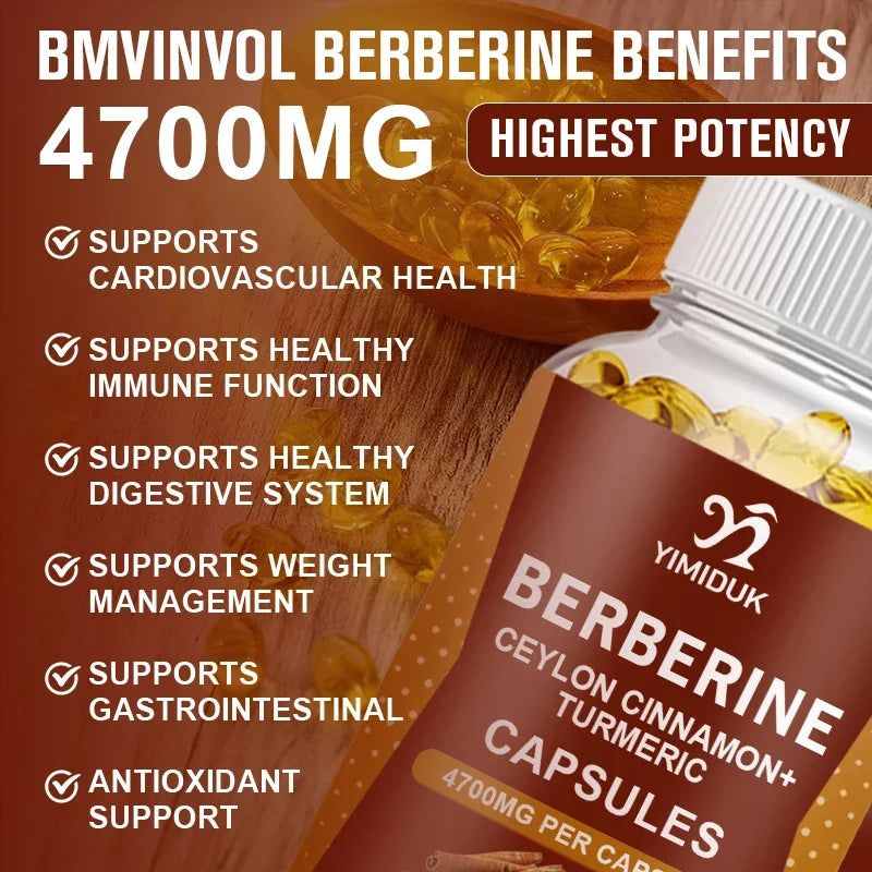 Yimiduk Berberine 4700mg with Ceylon Cinnamon – Metabolism, Gut Health, Heart & Immune Support Supplement