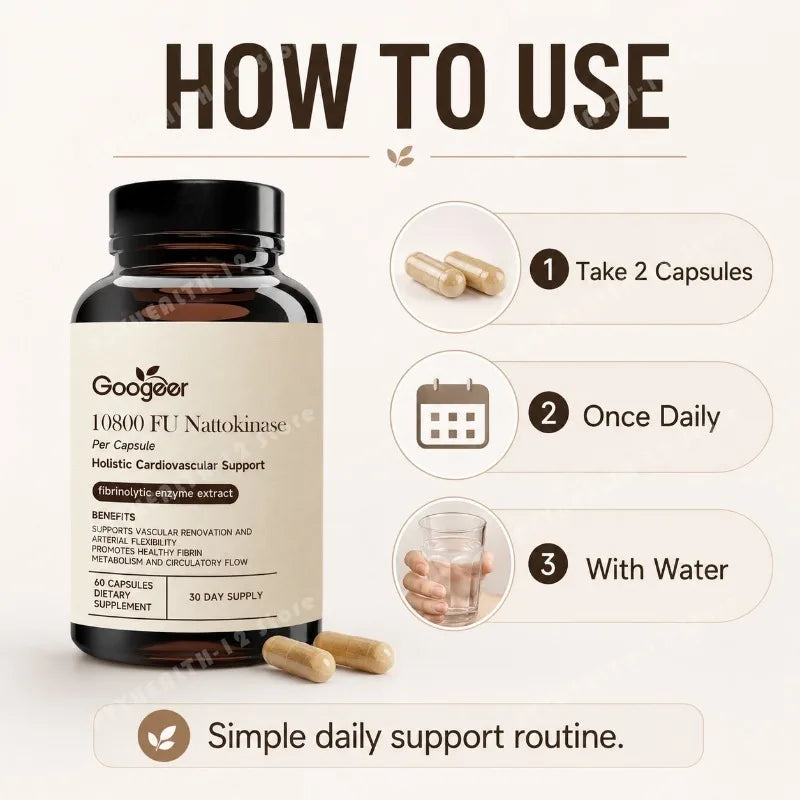 Nattokinase 10,800 FU Capsules with CoQ10 and Garlic Extract – 60 Capsules