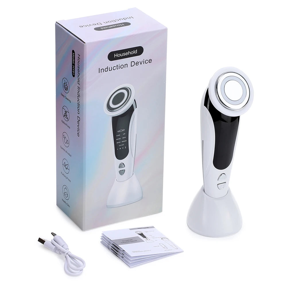 7-in-1 EMS Facial Massager – LED Light Therapy, Warm Vibration & Microcurrent Skincare Device
