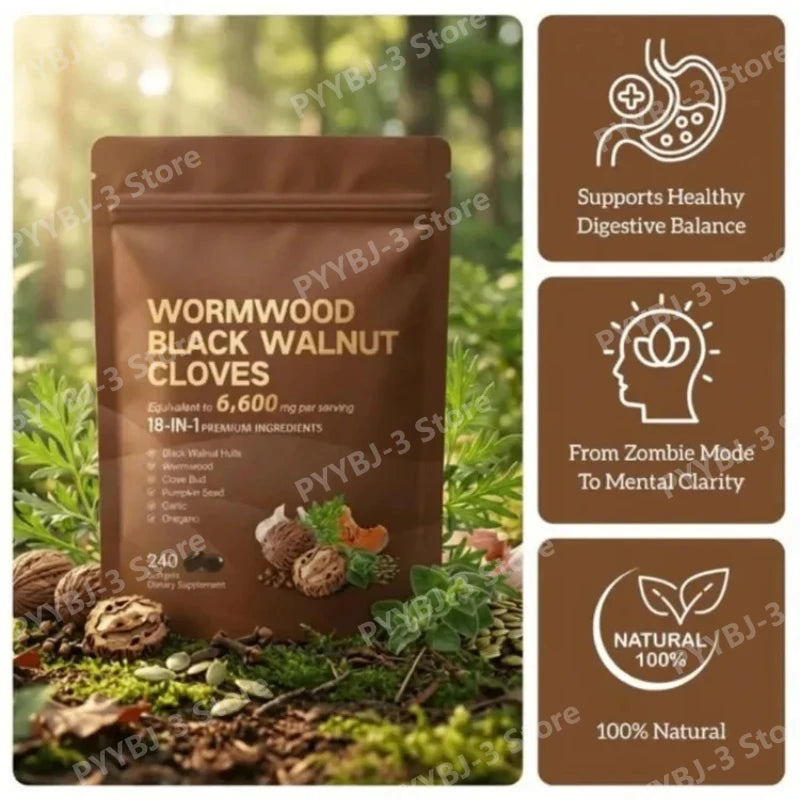 Wormwood, Black Walnut & Clove Herbal Capsules – 18-in-1 Blend with Pumpkin Seed, 240 Capsules