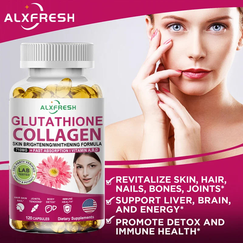 ALXFRESH Collagen, Glutathione & Vitamin C Capsules – Skin, Hair & Nail Support Supplement