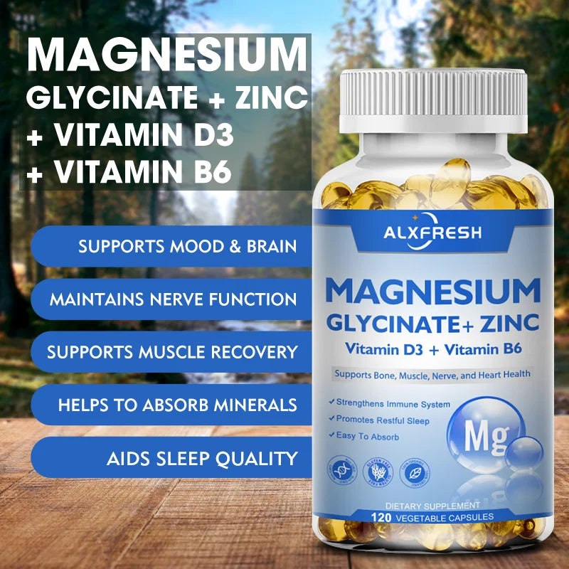 ALXFRESH Magnesium Glycinate 500mg Capsules – High Absorption Magnesium with Zinc, Vitamin D3 & Vitamin B6