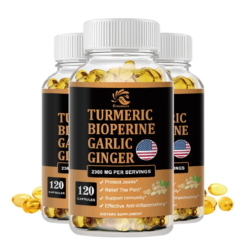 Turmeric, Ginger & Garlic Capsules with Black Pepper – Herbal Wellness Supplement, 60/120 Capsules