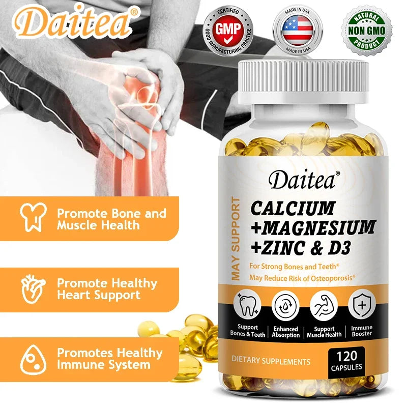 DAITEA Calcium Magnesium Zinc with Vitamin D3 Capsules – Daily Bone, Teeth & Immune Support