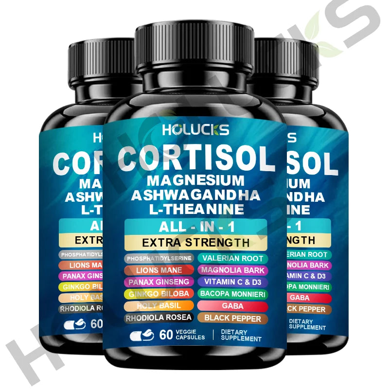 HOLUCKS Corti-Soothe Supplement with Ashwagandha, Magnesium & L-Theanine – Daily Stress & Relaxation Support