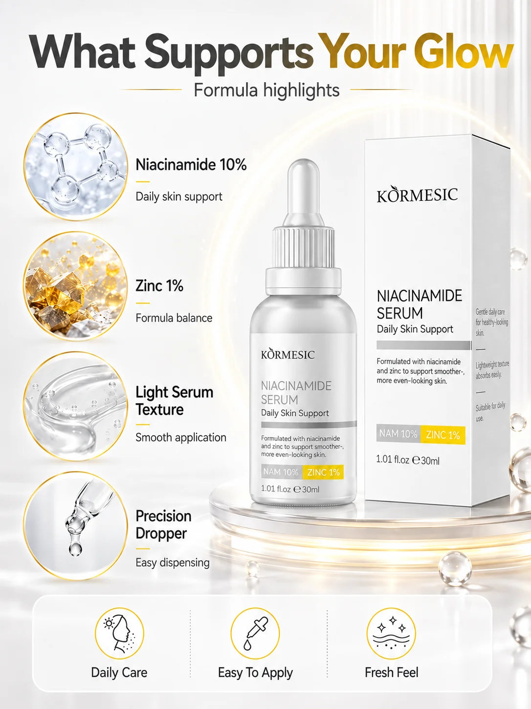Niacinamide 10% + Zinc 1% Facial Serum 30ml – Hydrating Skincare for a Smoother, More Even-Looking Complexion