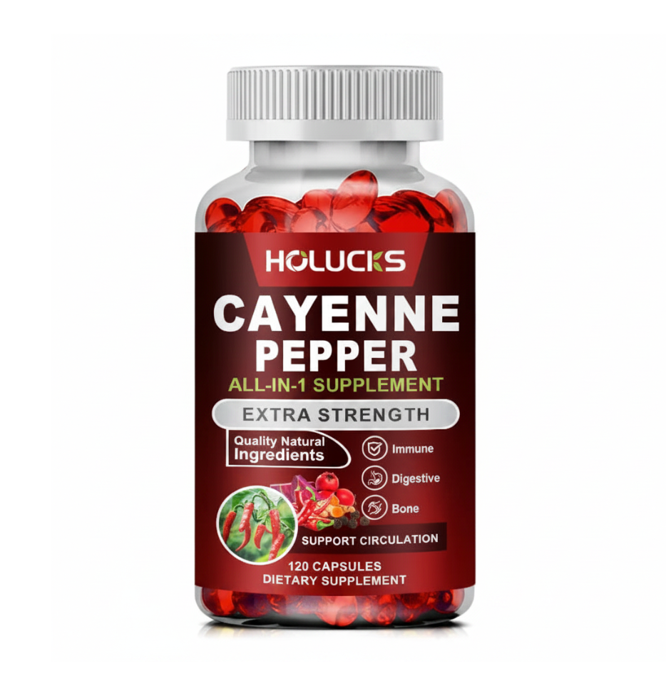 Cayenne Pepper Capsules with Vitamin D3 & K2 – Metabolism, Digestive, Circulation, Bone & Joint Support Supplement (60/120 Capsules)