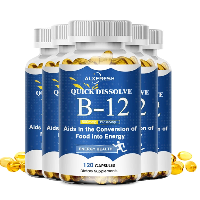 ALXFRESH Vitamin B12 Capsules – Daily B12 Supplement for Energy, Nervous System & Mood Support