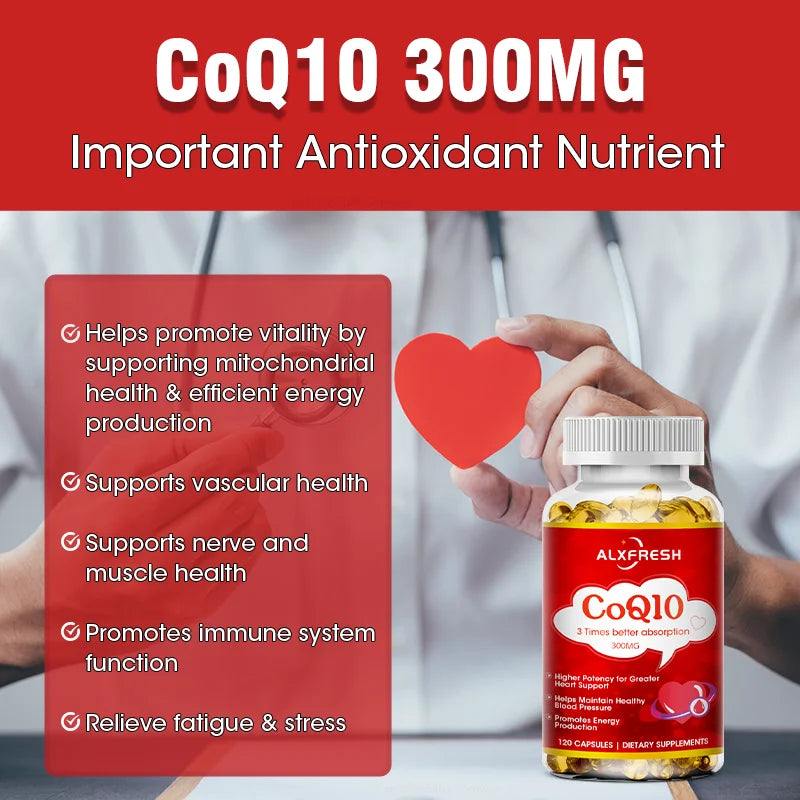 ALXFRESH CoQ10 300mg Capsules – Cellular Energy & Heart Health Daily Supplement