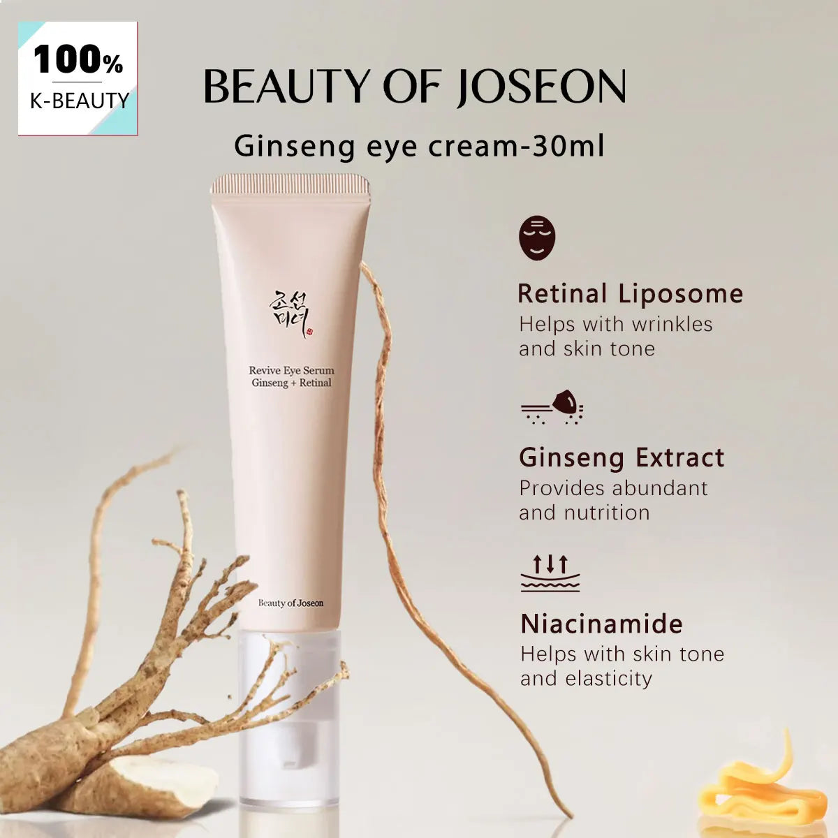 BEAUTY OF JOSEON Ginseng + Retinal Eye Serum 30ml – Hydrating, Smoothing & Brightening Eye Care