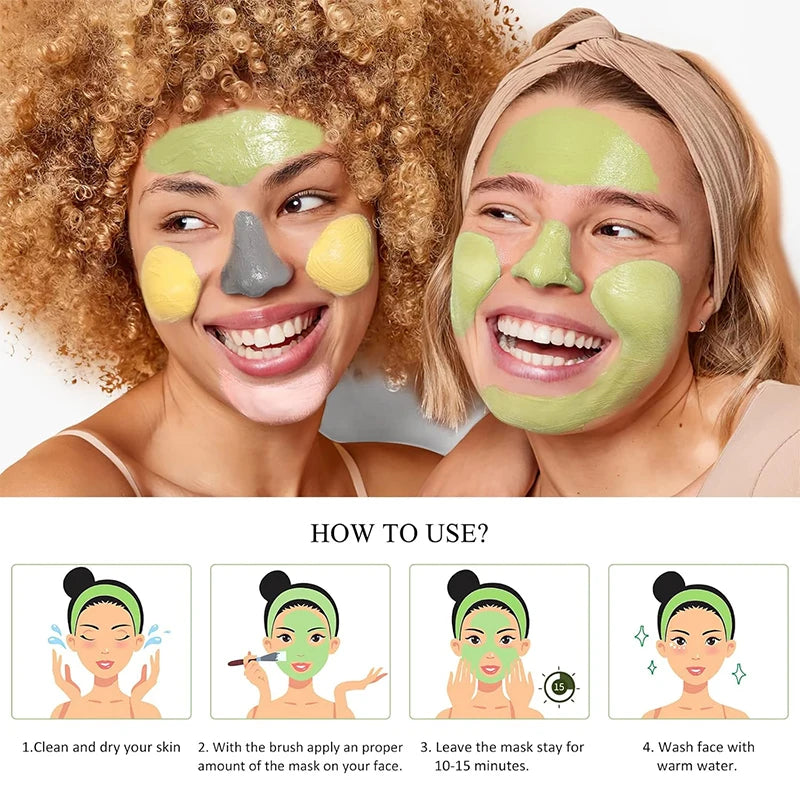 4-Piece Clay Face Mask Set 320g – Turmeric & Vitamin C, Green Tea, Dead Sea Mud and Rose Clay