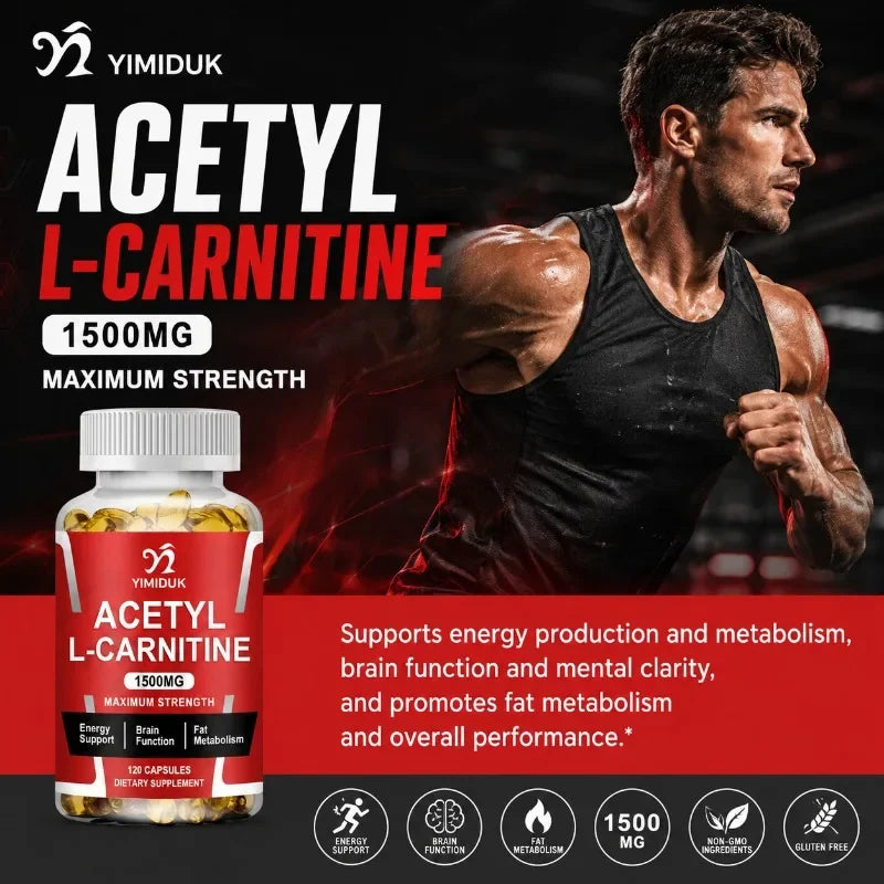 Yimiduk Acetyl L-Carnitine 1500mg Capsules – Energy & Cognitive Support Supplement, 120 Capsules