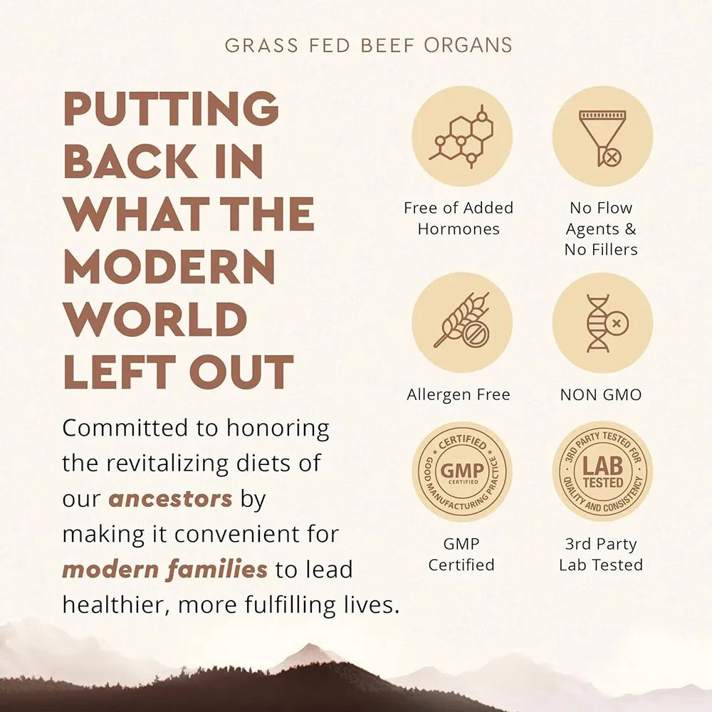 Grass Fed Beef Organ Capsules – Liver, Heart, Kidney & Spleen Supplement for Energy, Immune & Whole Body Wellness