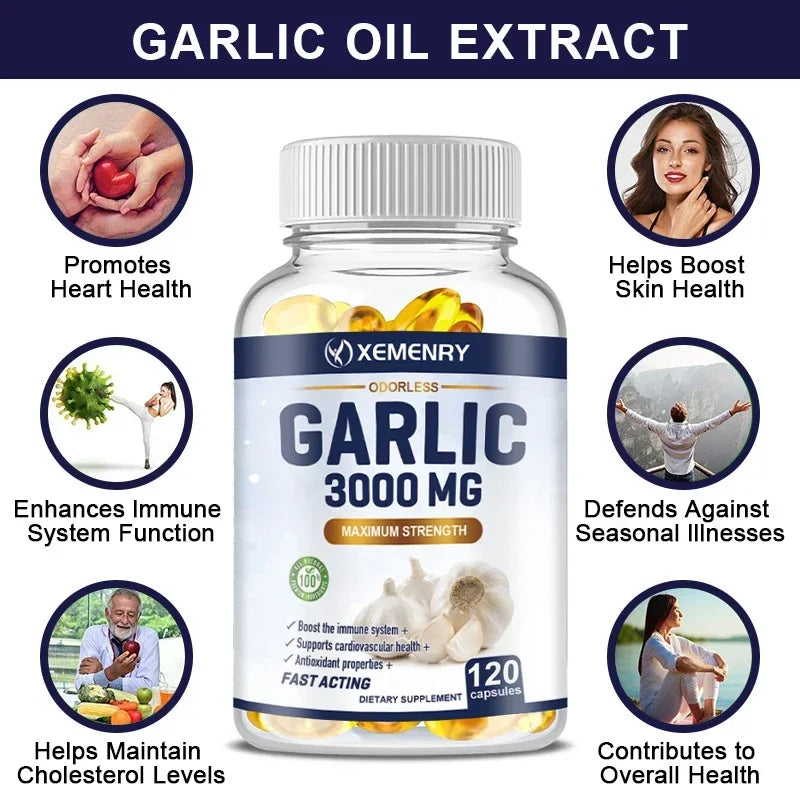 XEMENRY Odorless Garlic Capsules – Daily Heart, Immune & Cardiovascular Health Support