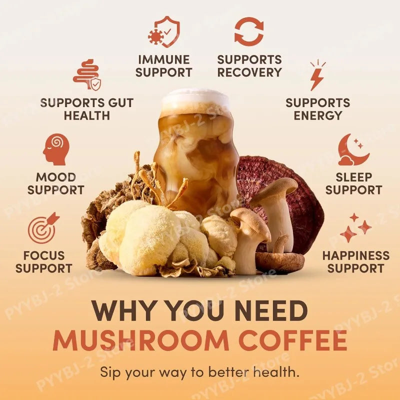 Organic Mushroom Coffee Powder with 6 Mushroom Extracts & MCT Oil – Smooth Daily Coffee Blend, 180g