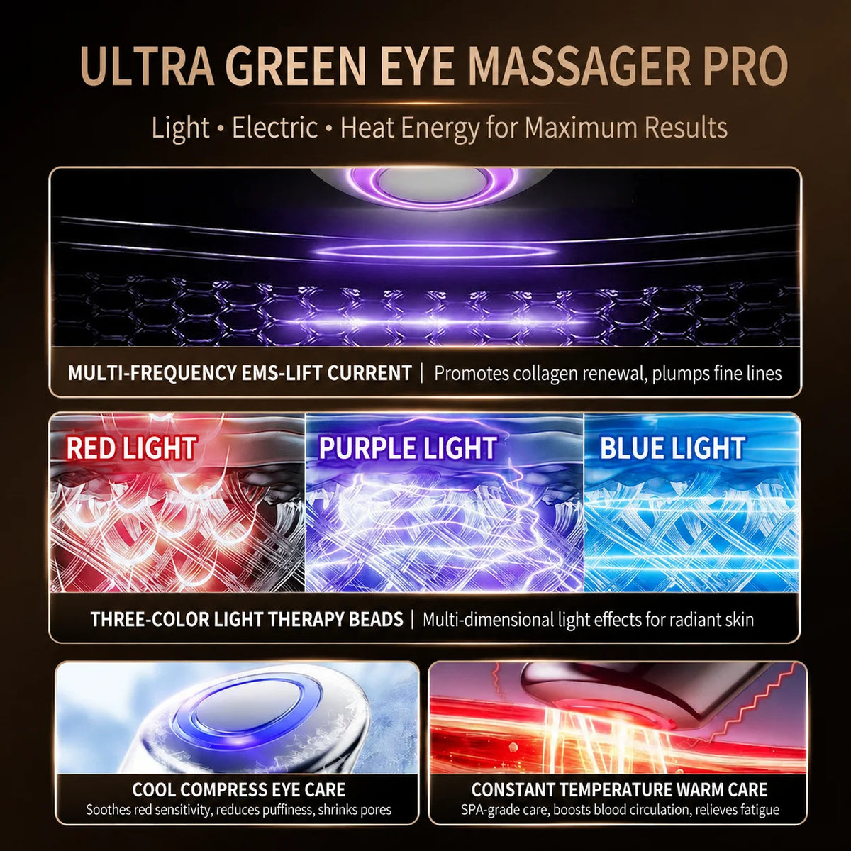 Electric Eye Massager – LED Light, Vibration & Ionic Facial Care Device
