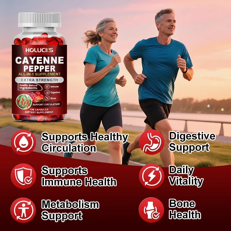 Cayenne Pepper Capsules with Vitamin D3 & K2 – Metabolism, Digestive, Circulation, Bone & Joint Support Supplement (60/120 Capsules)