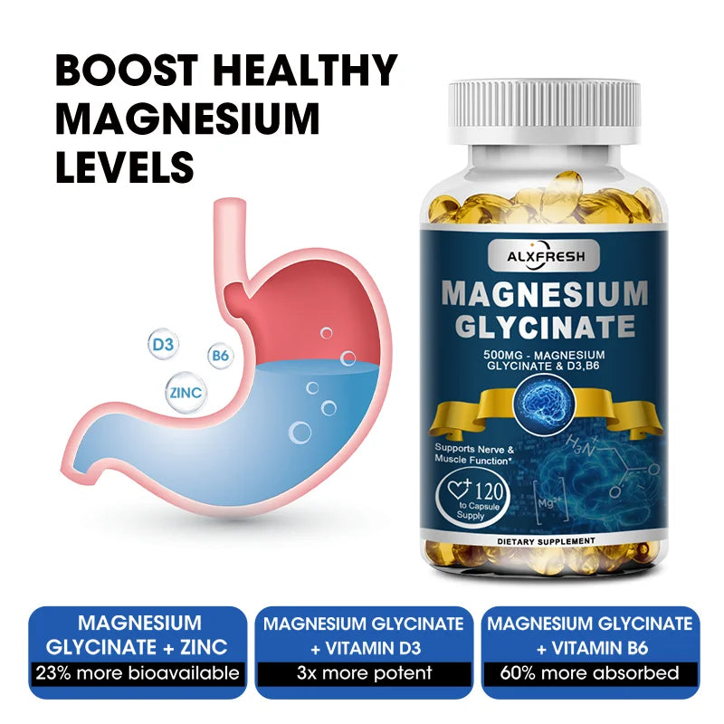 Magnesium Glycinate Supplement with Zinc, Vitamin D3 & Vitamin B6 – Muscle, Bone, Nervous System & Immune Support