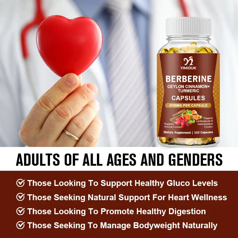 Yimiduk Berberine 4700mg with Ceylon Cinnamon – Metabolism, Gut Health, Heart & Immune Support Supplement