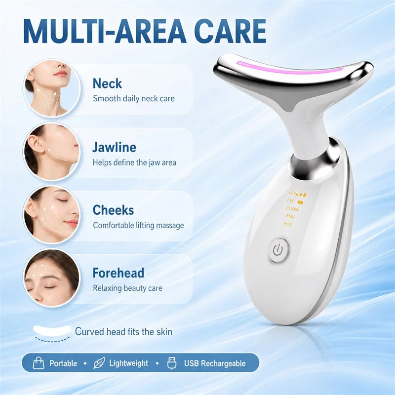 LED Face & Neck Massager – EMS, Vibration & Warm Therapy Skincare Device