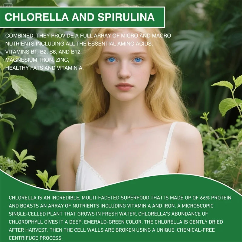 PSLALAE Organic Chlorella & Spirulina 2500mg Capsules – Daily Superfood Supplement for Immune & Energy Support