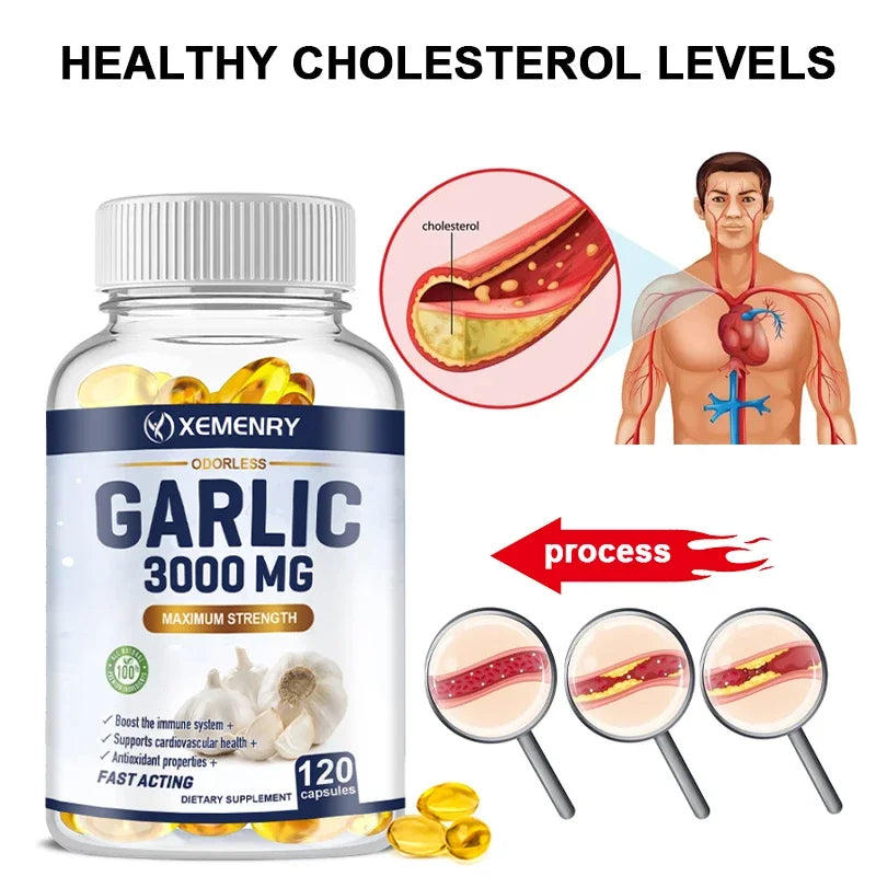 XEMENRY Odorless Garlic Capsules – Daily Heart, Immune & Cardiovascular Health Support