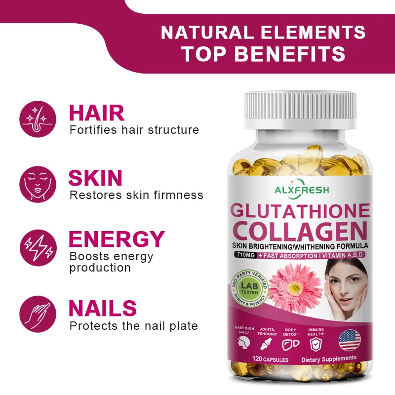 ALXFRESH Collagen, Glutathione & Vitamin C Capsules – Skin, Hair & Nail Support Supplement