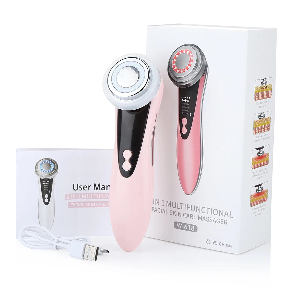 7-in-1 EMS Facial Massager – LED Light Therapy, Warm Vibration & Microcurrent Skincare Device