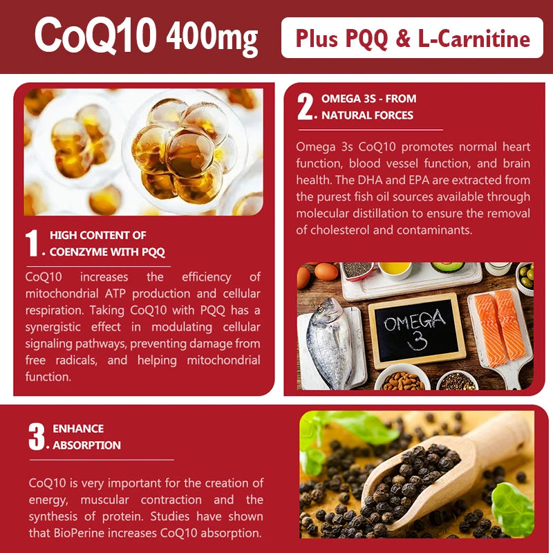 CoQ10 400mg with PQQ Capsules – Heart, Brain, Energy & Antioxidant Support