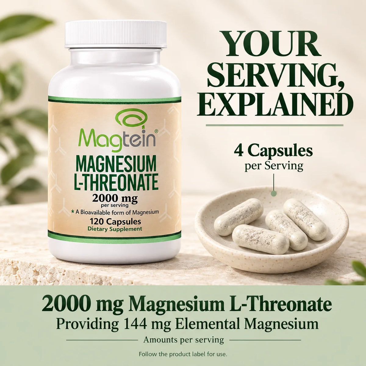 Magnesium L-Threonate Capsules – Cognitive Wellness Support, 120 Vegetarian Capsules