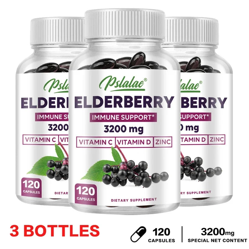 PSLALAE Elderberry Capsules with Vitamin C, D & Zinc – Daily Immune & Antioxidant Support
