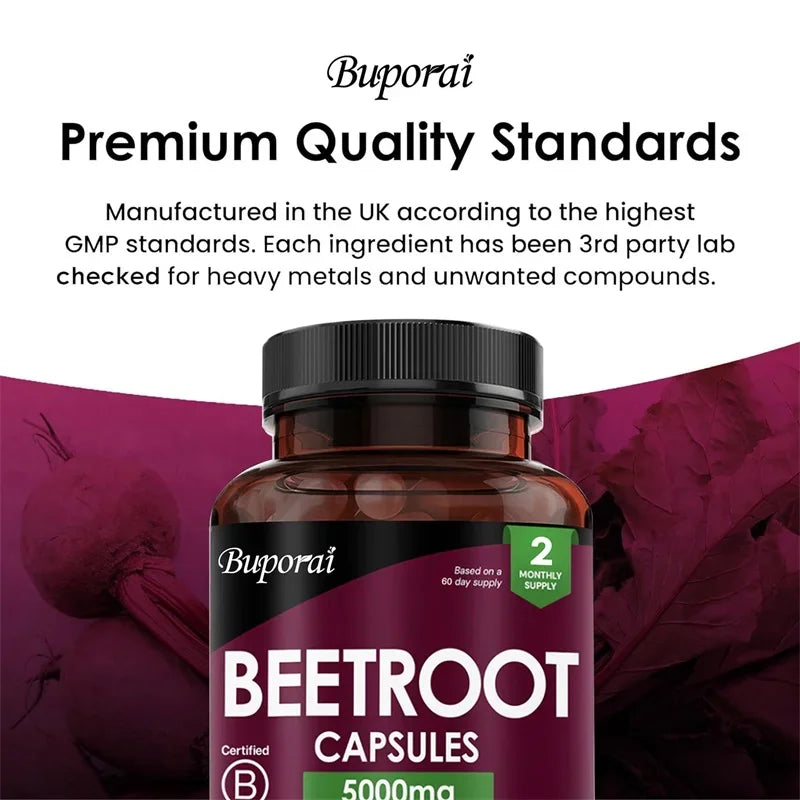 PSLALAE Beetroot 5000mg Capsules – Nitric Oxide, Circulation, Heart Health & Energy Support Supplement