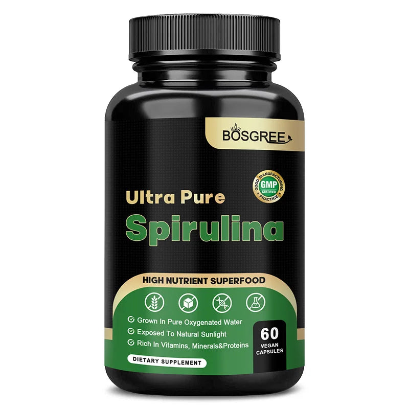 BOSGREE Organic Spirulina Capsules – Daily Superfood Supplement for Immune, Heart & Detox Support