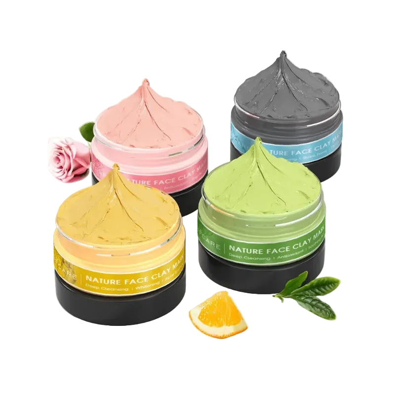 4-Piece Clay Face Mask Set 320g – Turmeric & Vitamin C, Green Tea, Dead Sea Mud and Rose Clay