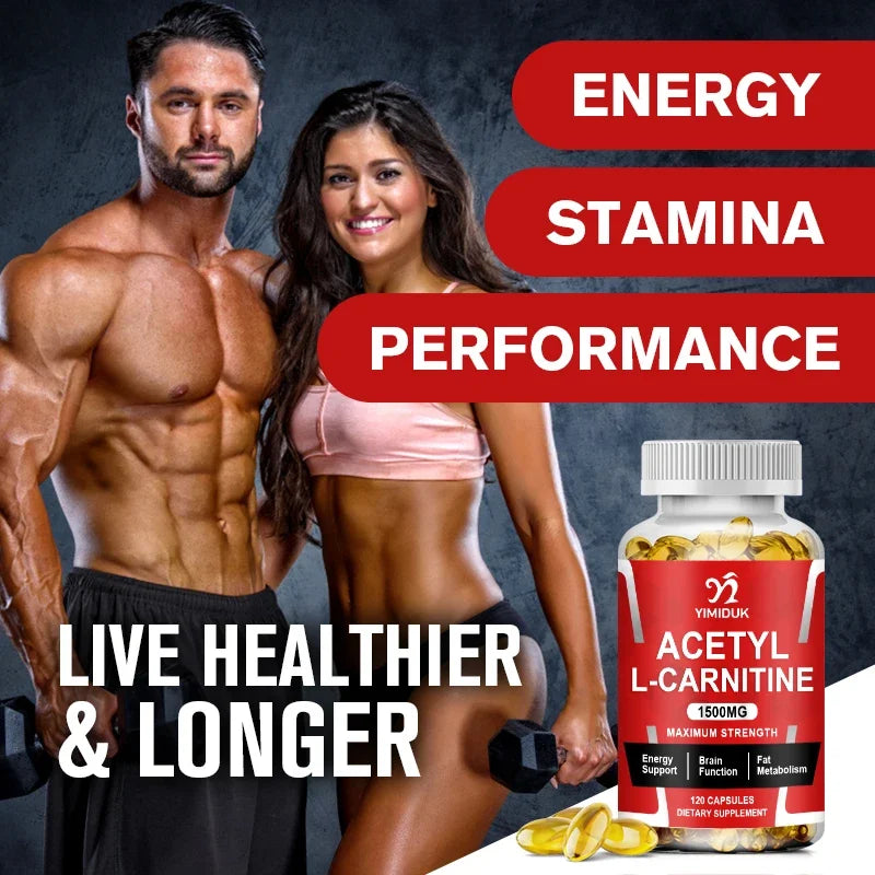 Yimiduk Acetyl L-Carnitine 1500mg Capsules – Energy & Cognitive Support Supplement, 120 Capsules