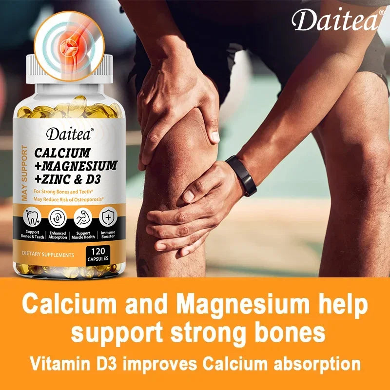 DAITEA Calcium Magnesium Zinc with Vitamin D3 Capsules – Daily Bone, Teeth & Immune Support
