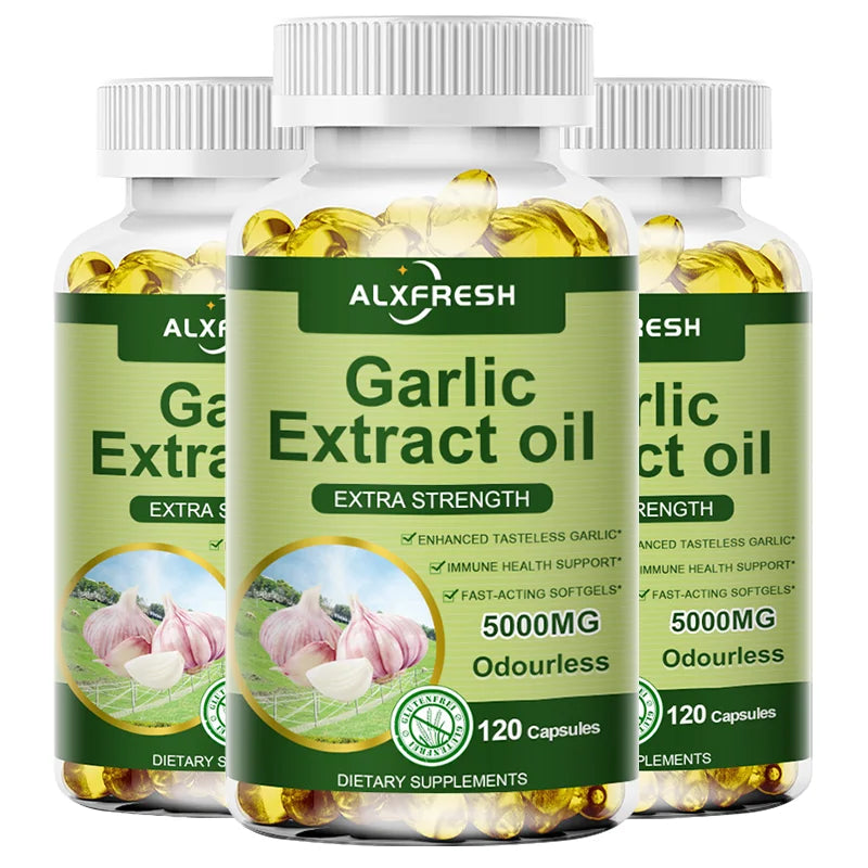 ALXFRESH Garlic Oil Capsules for Heart Health, Cholesterol Support & Immune System Wellness | Odorless Garlic Supplement | 60/120 Capsules