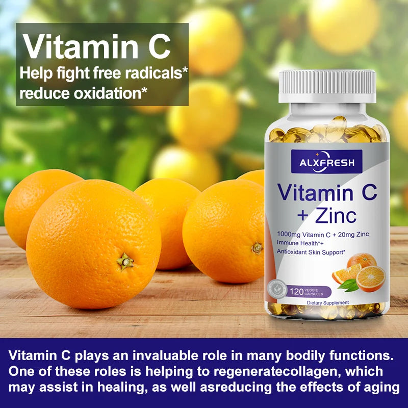 ALXFRESH Vitamin C 1000mg with Zinc 20mg Capsules – Immune Support & Daily Wellness Supplement