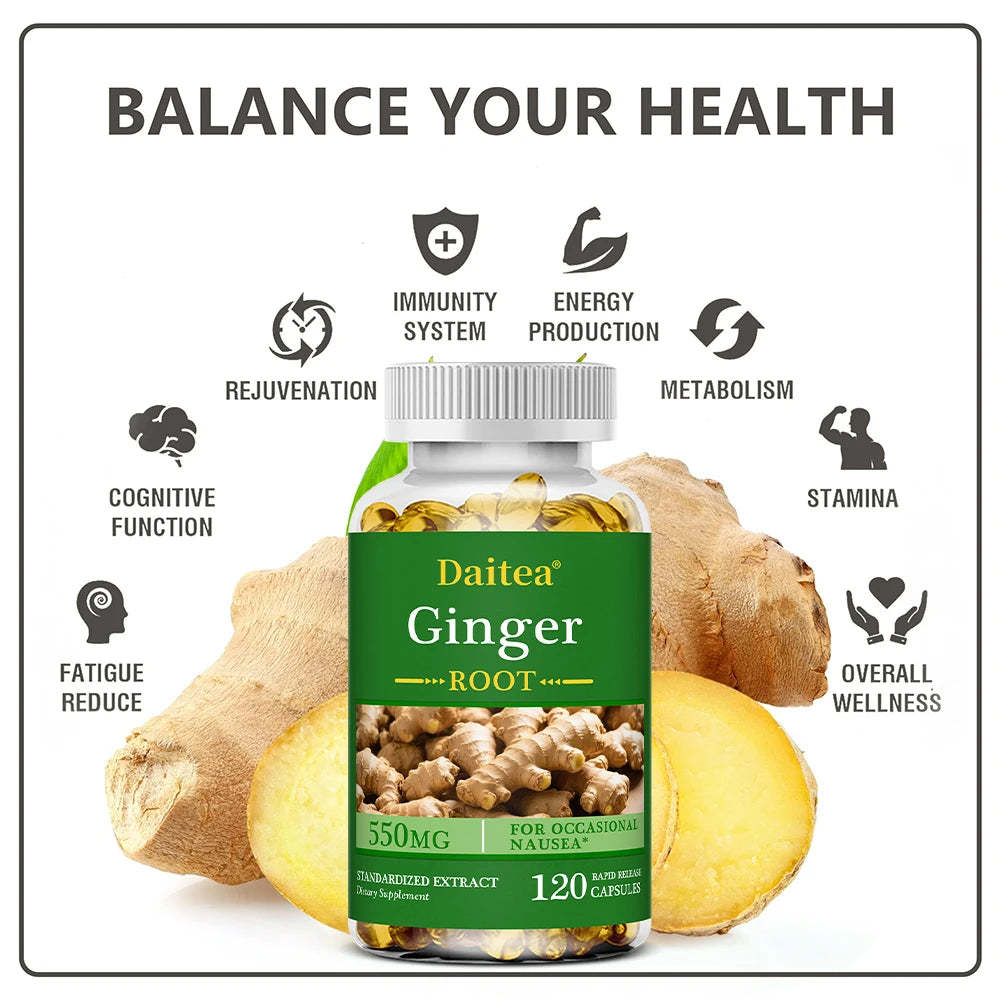 Ginger Root 500mg Capsules – High Absorption Digestive, Joint, Immune & Antioxidant Support Supplement (120 Capsules)