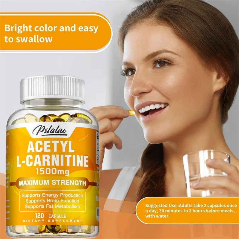 PSLALAE Acetyl L-Carnitine 1500mg Capsules – Daily Energy, Brain & Metabolism Support Supplement