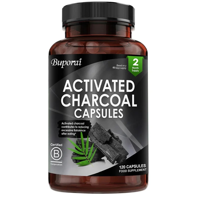 PSLALAE Activated Charcoal Capsules – Natural Detox Supplement for Gut Health, Gas & Bloating Relief