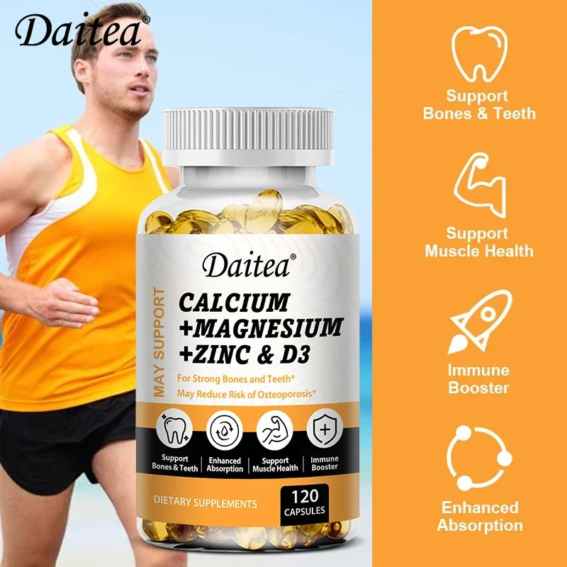 DAITEA Calcium Magnesium Zinc with Vitamin D3 Capsules – Daily Bone, Teeth & Immune Support