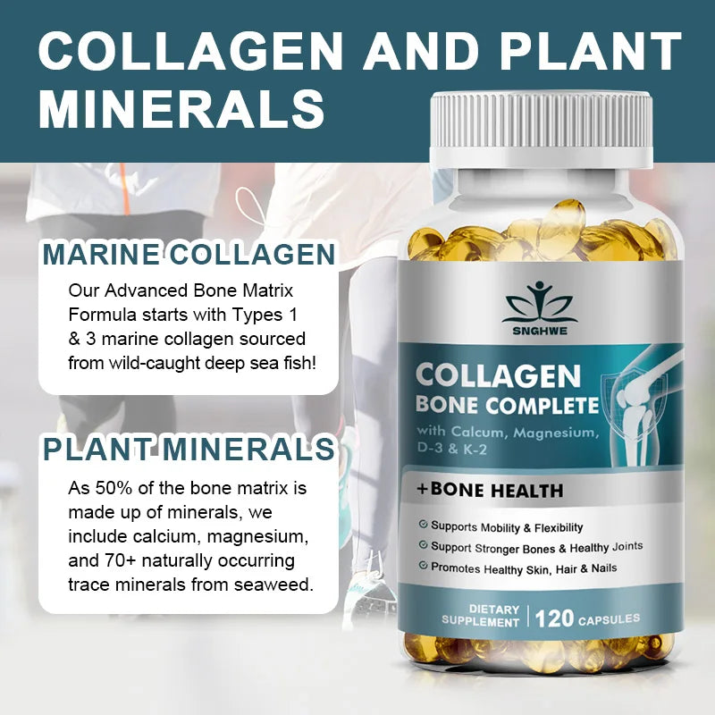 Collagen Bone Complete Capsules with Type I & III Collagen, Calcium, Vitamin D3 & K2 – Bone, Joint, Hair, Skin & Nail Support Supplement