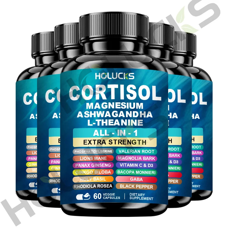 HOLUCKS Corti-Soothe Supplement with Ashwagandha, Magnesium & L-Theanine – Daily Stress & Relaxation Support
