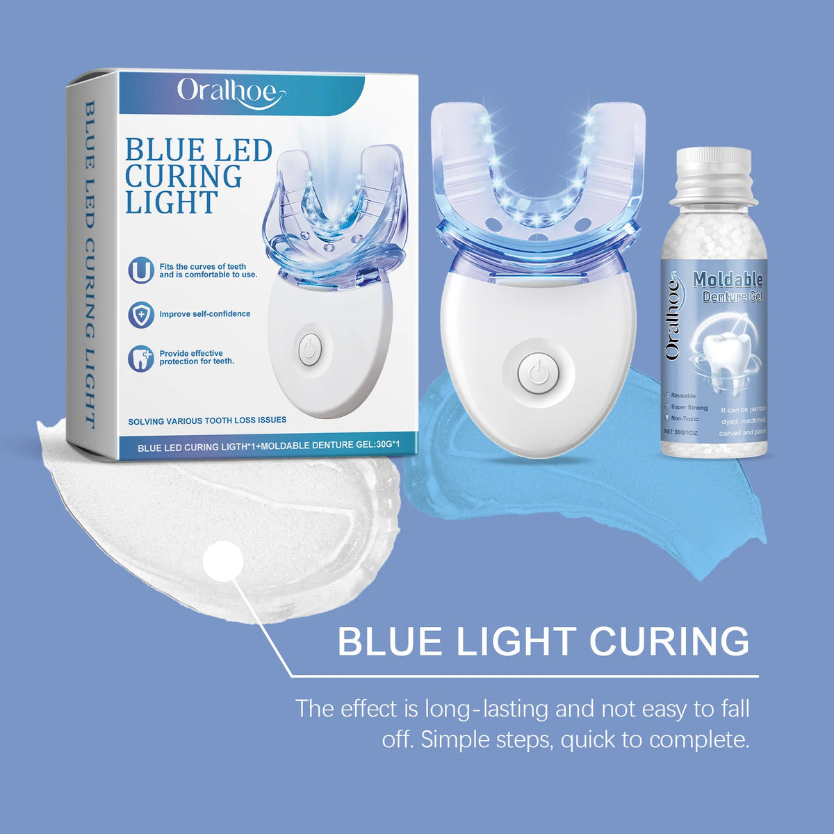 Portable Teeth Whitening & Dental Care Kit – Blue LED Light and Tooth Repair Accessories