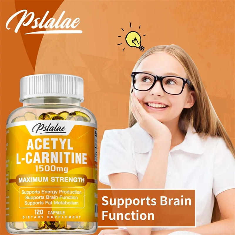 PSLALAE Acetyl L-Carnitine 1500mg Capsules – Daily Energy, Brain & Metabolism Support Supplement
