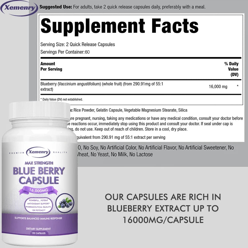 Xemenry Blueberry Extract Capsules – Blueberry Antioxidant Supplement