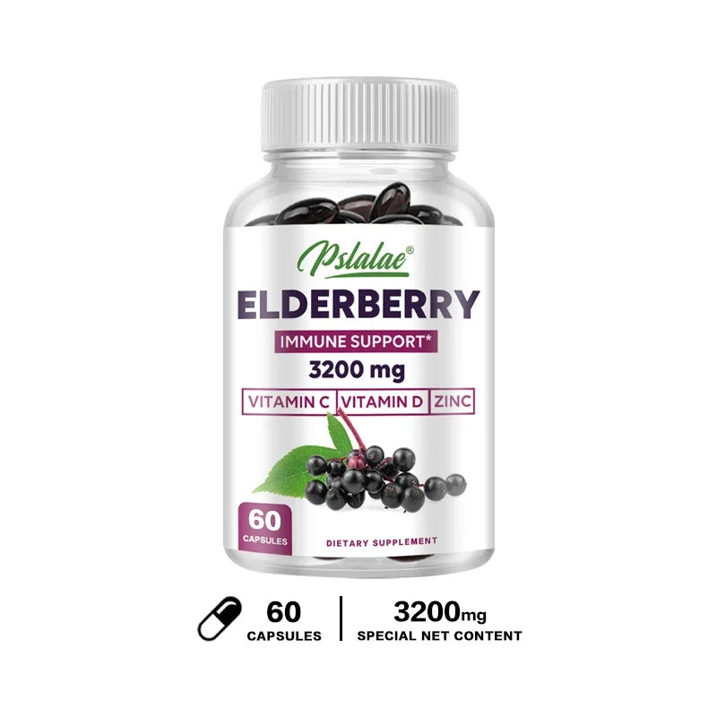 PSLALAE Elderberry Capsules with Vitamin C, D & Zinc – Daily Immune & Antioxidant Support