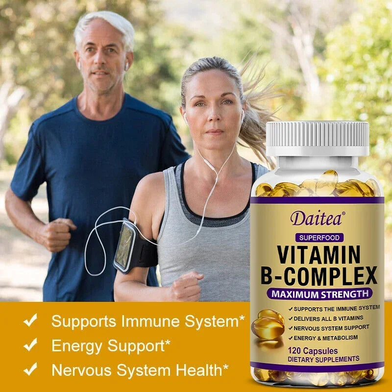 Vitamin B Complex Capsules with B12, B6 & Biotin – Energy Metabolism, Nervous System, Immune & Stress Support Supplement (30/60/120 Capsules)
